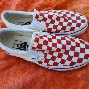 Red and white checkered classic slip on Vans size 6.5 women's
